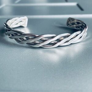 Mexico Sterling Silver Braided Intertwoven Cuff Bracelet